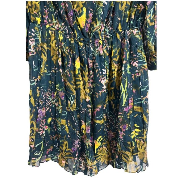 DVF DIANE VON FURSTENBERG Pialla Silk Teal Green Floral Pleated Mini Dress 10 - Picture 4 of 12